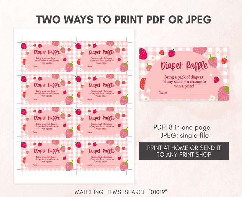 Girl Strawberry Baby Shower Diaper Raffle