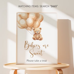 Babies Are Sweet Signs Brown Bear Baby Shower, Teddy Bear Balloon Baby Shower Take a Treats Sign, We Can Bearly Wait Baby Shower Signs, 0665