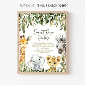 Don't Say Baby Sign A Little Wild One Safari Baby Shower, Greenery Jungle Baby Shower Dont Say Baby Game Sign, Safari Animals Decor, 0499