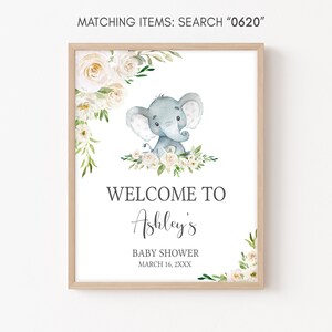 Editable Gender Neutral Elephant Baby Shower Welcome Sign, Floral Elephant Baby Shower Welcome Poster, Elephant Greenery Baby Shower, 0620 image 3
