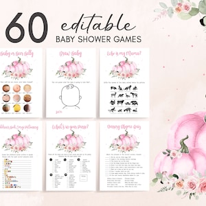 Editable Little Pumpkin Baby Shower Games Bundle, Autumn Baby Shower Game Pack, Fall Pink Pumpkin Girl Baby Shower Activity Template 0214