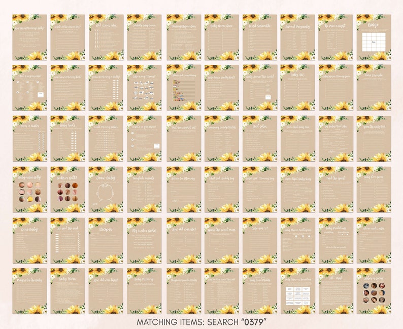 Editable Sunflower Girl Baby Shower Games Bundle, Rustic Boho Baby Shower Game Pack, Sunflower Yellow Floral Baby Shower Games Template 0379 image 3