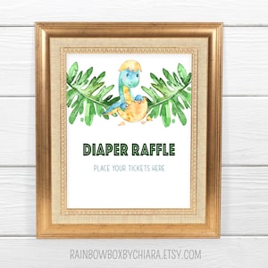Dinosaur Baby Shower Diaper Raffle Sign, Printable Greenery Baby Shower, Dinosaur Baby Shower Theme, Boy, Digital, Instant Download BSL 57