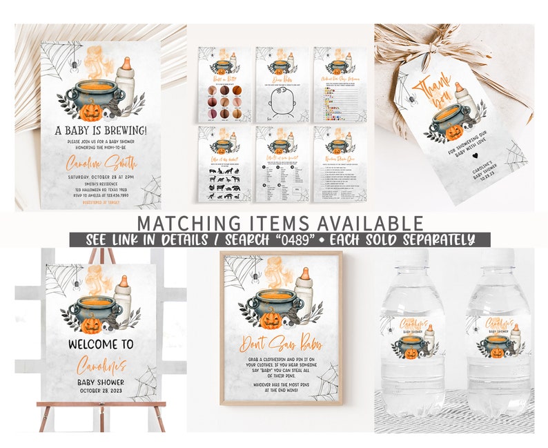 Editable A Baby is Brewing Halloween Baby Shower Invitation Bundle, Gender Neutral Halloween Baby Shower Invite Set, Witch Baby Shower, 0489 image 8