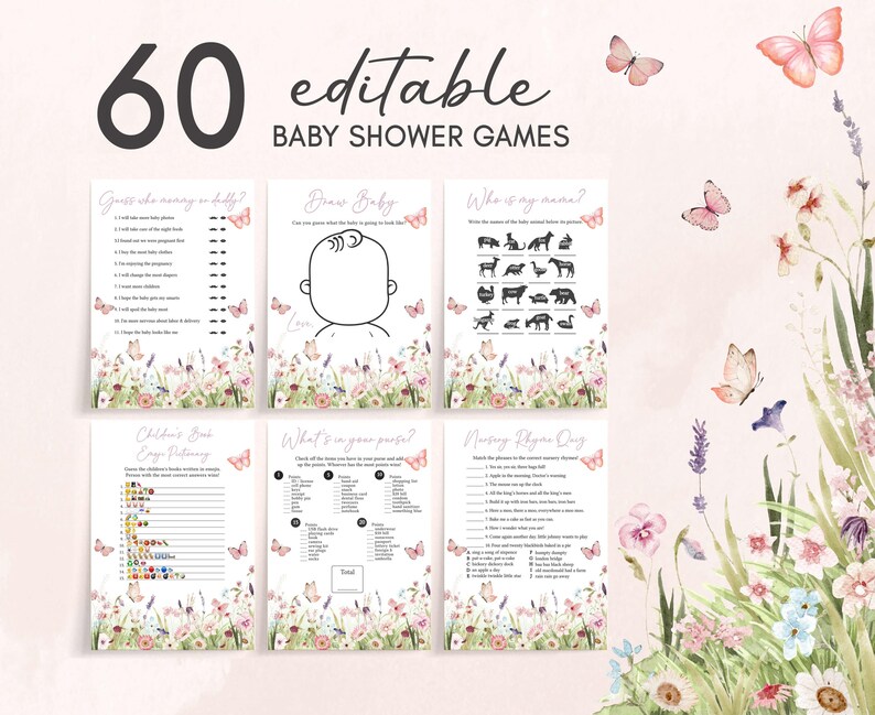 a baby shower game with butterflies and flowers