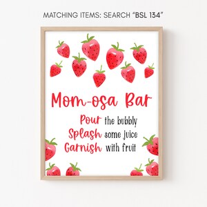 Insegna bar Mom-osa alla fragola Baby Shower, Insegna bar Momosa alle fragole, Decorazione per baby shower con bacche estive BSL 134