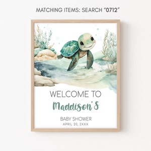 Editable Sea Turtle Baby Shower Welcome Sign, Under The Sea Baby Shower Welcome Poster, A Little Hatchling Ocean Boy Baby Shower Sign, 0712 image 3