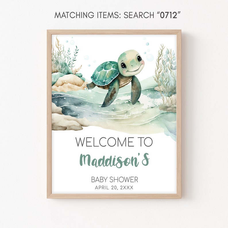 Editable Sea Turtle Baby Shower Welcome Sign, Under The Sea Baby Shower Welcome Poster, A Little Hatchling Ocean Boy Baby Shower Sign, 0712 image 3
