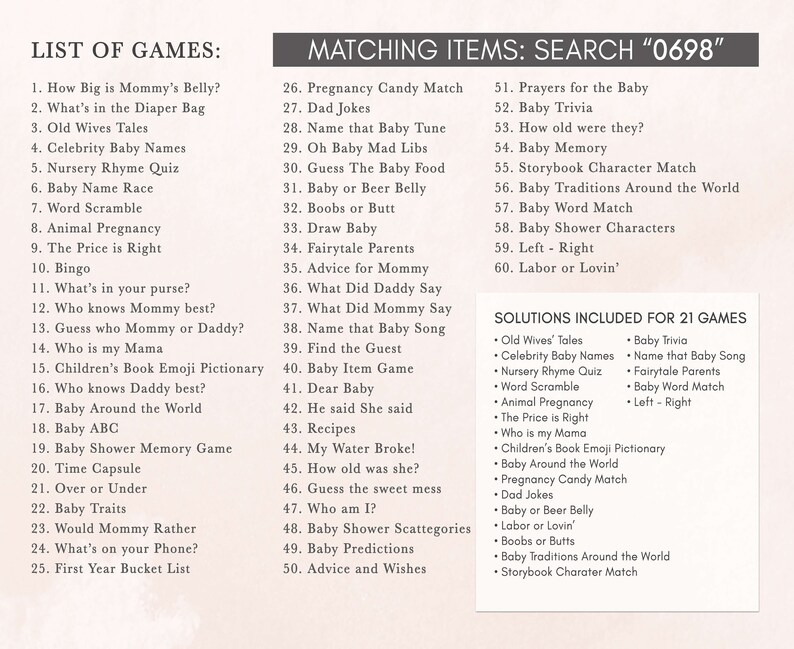 a list of games for a baby shower