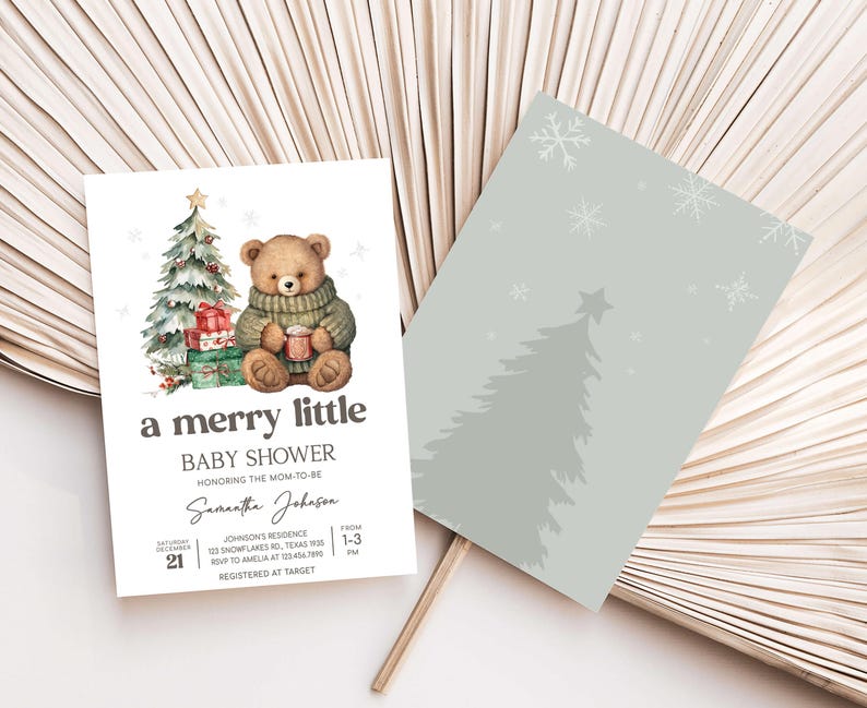 a set of eight christmas cards with teddy bears