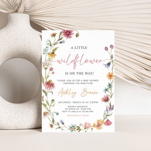 Editable Wildflower Baby Shower Invitation Bundle, Floral Boho Baby Shower Invitation Set, A Little Wildflower Baby Shower Invite, 0630 image 3