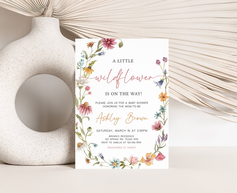 Editable Wildflower Baby Shower Invitation Bundle, Floral Boho Baby Shower Invitation Set, A Little Wildflower Baby Shower Invite, 0630 image 3