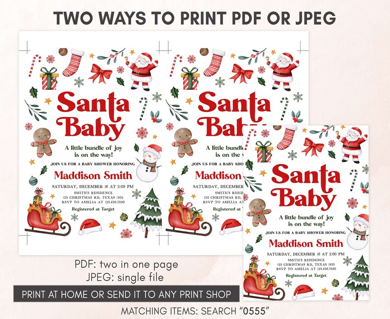 Editable Santa Baby Christmas Baby Shower Invitation, Gender Neutral Christmas Santa Baby Shower Invite, Winter Baby Shower Invitation, 0555 image 3