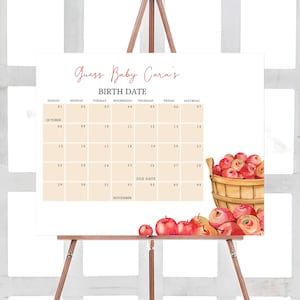 Bearbeitbarer Herbst-Babyparty-Fälligkeitsdatumskalender, Apfel-Babypartykalender, Apfel unseres Auges-Babypartyspiel, Apfel-Fall-Babyparty, 0846