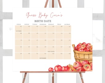 Editable Fall Baby Shower Due Date Calendar, Apple Baby Shower Calendar, Apple Of Our Eye Baby Shower Game, Apple Fall Baby Shower, 0846