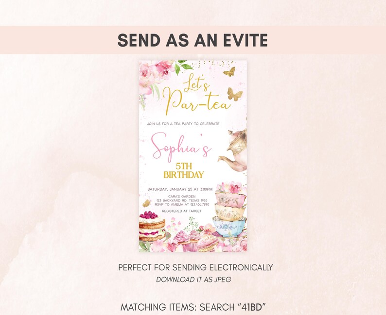 Tea Birthday Party Evite