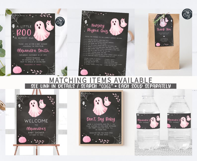 Editable Little Boo Baby Shower Invitation Bundle, Pink Halloween Baby Shower Invite Pack, Pink Girl Ghost Baby Shower Invite Template 0361 image 8