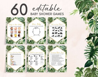 Tropical Baby Shower Games Bundle Tropical Game Pack Gold Greenery Baby Shower Activity Hawaiian Baby Shower Games Printable Template 0204