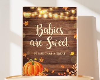 Babies Are Sweet Signs Little Pumpkin Baby Shower, Rustic Fall Baby Shower Take a Treat Sign, Fall Pumpkin Gender Neutral Sign Template 0425