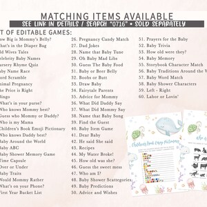 K&ouml;nnte beinhalten: Ein druckbarer Satz von Babyparty-Spielen mit einem blauen Wal- und Meeresschildkr&ouml;ten-Thema. Die Spiele beinhalten "How Big is Mommy's Belly?", "What's in the Diaper Bag", "Old Wives Tales", "Celebrity Baby Names", "Nursery Rhyme Quiz", "Baby Name Race", "Word Scramble", "Animal Pregnancy", "The Price is Right", "Bingo", "What's in your purse?", "Who knows Mommy best?", "Guess who Mommy or Daddy?", "Who is my Mama", "Children's Book Emoji Pictionary", "Who knows Daddy best?", "Baby Around the World", "Baby ABC", "Baby Shower Memory Game", "Time Capsule", "Over or Under", "Baby Traits", "Would Mommy Rather", "What's on your Phone?", "First Year Bucket List", "Pregnancy Candy Match", "Dad Jokes", "Name that Baby Tune", "Oh Baby Mad Libs", "Guess The Baby Food", "Baby or Beer Belly", "Boobs or Butt", "Draw Baby", "Fairytale Parents", "Advice for Mommy", "What Did Daddy Say", "What Did Mommy Say", "Name that Baby Song", "Find the Guest", "Baby Item Game", "Dear Baby", "He said She said", "Recipes", "My Water Broke!", "How old was she?", "Guess the sweet mess", "Who am I?", "Baby Shower Scattegories", "Baby Predictions", "Advice and Wishes", "Prayers for the Baby", "Baby Trivia", "How old were they?", "Baby Memory", "Storybook Character Match", "Baby Traditions Around the World", "Baby Word Match", "Baby Shower Characters", "Left - Right", "Labor or Lovin'".