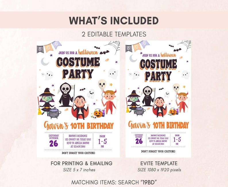 Halloween Birthday Invitation Set