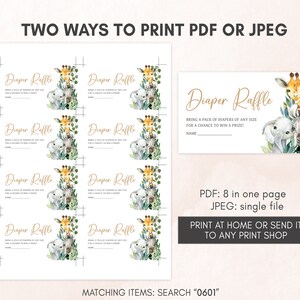 two ways to print a watercolor elephant and giraffe ticket