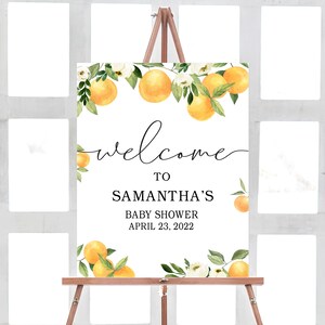 A Little Cutie is on the Way Clementine Orange Baby Shower Welcome Sign Editable Gender Neutral Baby Shower Welcome Sign, Printable 0172