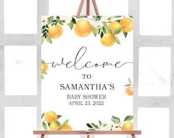 A Little Cutie is on the Way Clementine Orange Baby Shower Welcome Sign Editable Gender Neutral Baby Shower Welcome Sign, Printable 0172