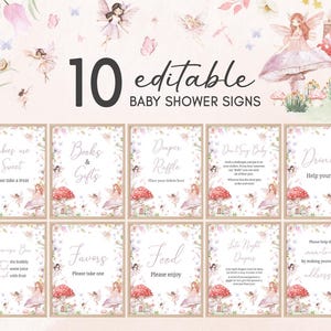 Cartello da tavolo modificabile A Little Fairy Baby Shower, cartello Enchanted Forest Fairy Baby Shower Bundle, pannolini Girl Magical Fairy Late Night, 01011