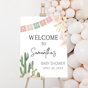 Bearbeitbares Boho Mexikanisches Babyparty Willkommensschild, Taco Bout a Baby Fiesta Babyparty Willkommensplakat, Pampas Grass Kaktus Babyparty, 0758