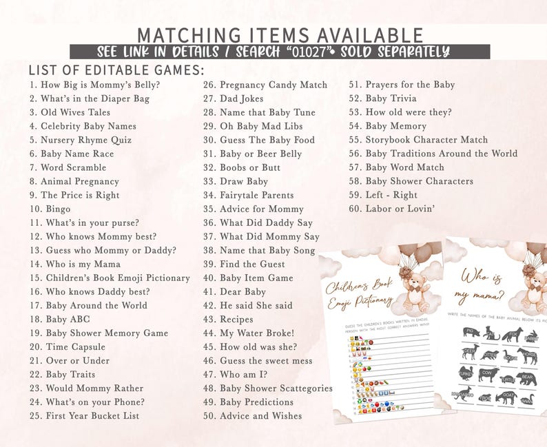 a baby shower game with animals and names