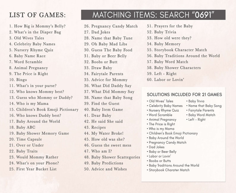 a list of games for a baby shower