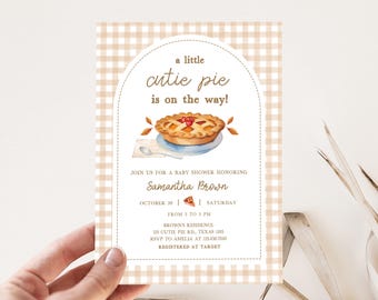 Invitación editable para baby shower de Cutie Pie, invitación para baby shower de otoño de Little Cutie Pie, plantilla de invitación para baby shower de calabaza de otoño, 0959