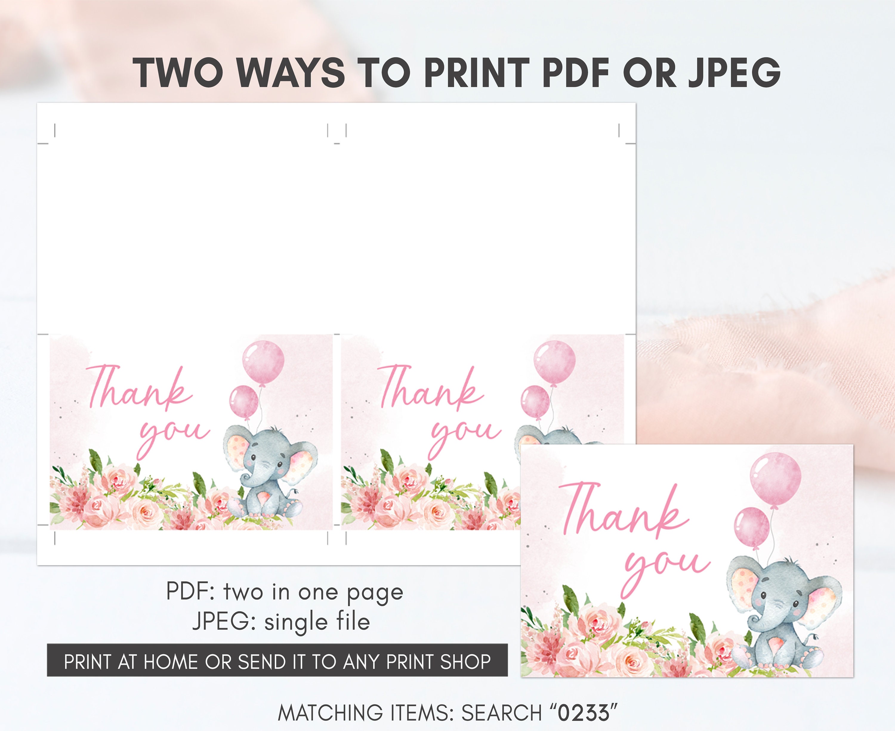 Editable Blush Pink Elephant Baby Shower Invitation Set Girl - Etsy
