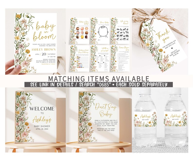 Editable Baby in Bloom Garden Baby Shower Games Bundle, Wildflower Spring Baby Shower Game Pack, Baby in Bloom Floral Baby Shower Game, 0685 image 2