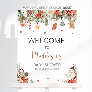 Modificabile A Merry Little Baby Shower Segno di benvenuto, Gender Neutral Christmas Baby Shower Poster di benvenuto, Greenery Winter Baby Shower Sign 0543 immagine 3