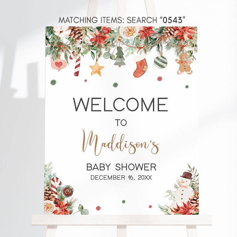 Modificabile A Merry Little Baby Shower Segno di benvenuto, Gender Neutral Christmas Baby Shower Poster di benvenuto, Greenery Winter Baby Shower Sign 0543 immagine 3