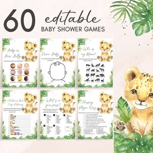 Bearbeitbares Löwen-Babyparty-Spielepaket, Tropisches Löwen-Safari-Babyparty-Spielpaket, Brüllen vor Aufregung Babyparty-Spielvorlage, 0736
