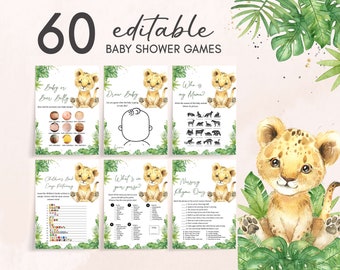 Editable Lion Baby Shower Games Bundle, Tropical Lion Safari Baby Shower Game Pack, Roaring With Excitement Baby Shower Game Template, 0736