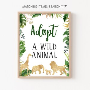 Adopte un letrero de cumpleaños de animales salvajes, letreros de fiesta de Safari, letrero de mesa de Safari en la jungla, una fiesta salvaje, dos decoraciones salvajes, zoológico de la jungla imprimible 117