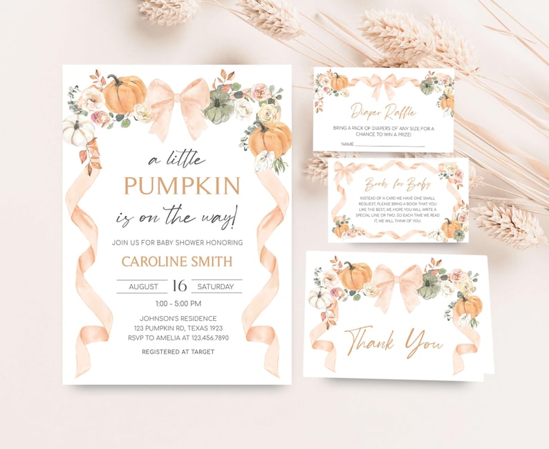 a watercolor pumpkin baby shower is on the way