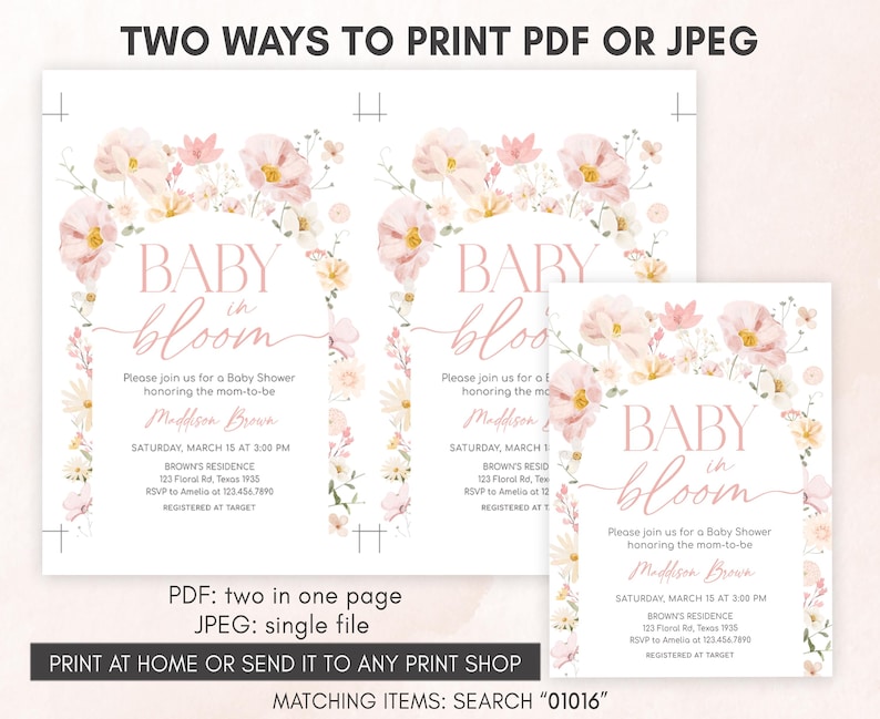 two baby shower cards with pink flowers on them