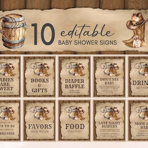 Cartello modificabile &quot;Un piccolo cowboy&quot; per baby shower, cartello rustico per baby shower &quot;Country Western&quot;, cartello per baby shower &quot;Rodeo del selvaggio West&quot;, 01086