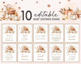 Cartello da tavolo modificabile "Innamorarsi" per baby shower, cartello con kit per baby shower autunnale "Little Pumpkin", pannolino per culla autunnale per neonati, 01116