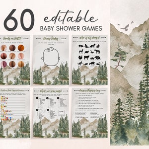 Let the Adventure Begin Baby Shower Games Bundle Woodland Baby Shower Activity Forest Pine Trees Mountain Game Gender Neutral Template 0193
