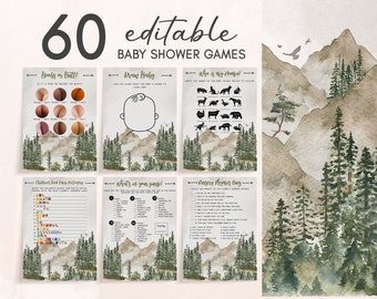 Let the Adventure Begin Baby Shower Games Bundle Woodland Baby Shower Activity Forest Pine Trees Mountain Game Gender Neutral Template 0193