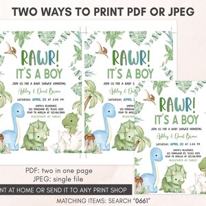 Bearbeitbare Dinosaurier-Babyparty-Einladung, Dino-Babyparty-Einladung, Jungen-Dinosaurier-Babyparty-Einladung, Es ist eine Jungen-Dinosaurier-Einladung, 0661 Bild 3