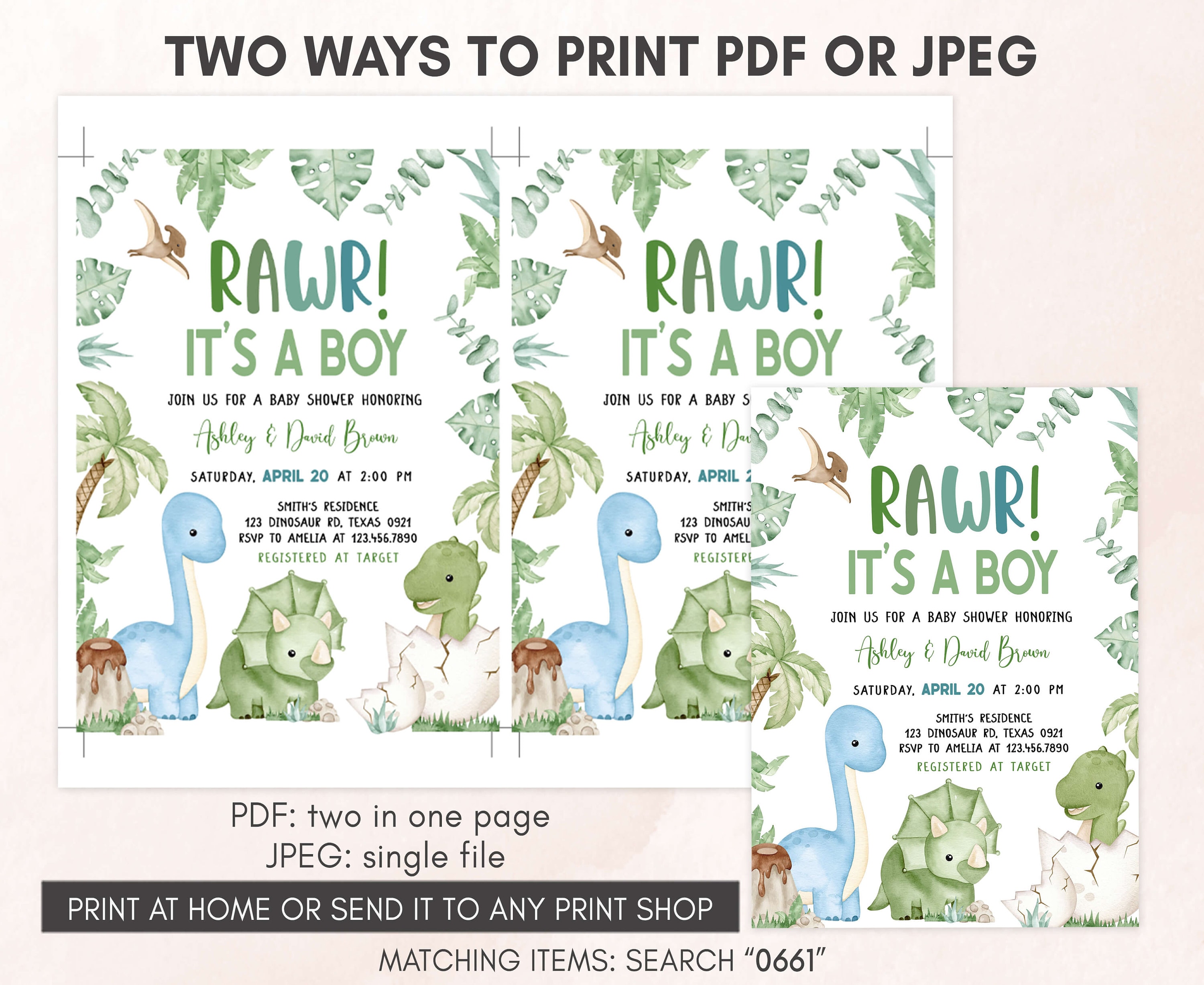 Set di inviti per dinosauri modificabili, pacchetto di inviti per baby shower Dino, baby shower per ragazzi, tema dinosauro per bambini, modello di pacchetto stampabile giungla 0177 - Italia