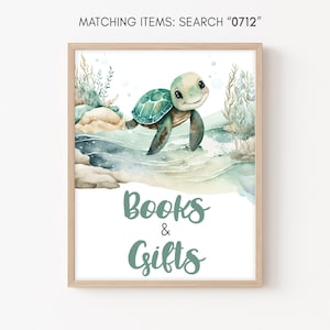 Meeresschildkröte Babyparty Bücher und Geschenke Zeichen, Unter dem Meer-Babyparty-Geschenke Zeichen, ein kleiner Jungtier-Ozean-Babyparty-Dekor-Zeichen, 0712