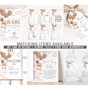 a set of baby shower items with a teddy bear theme
